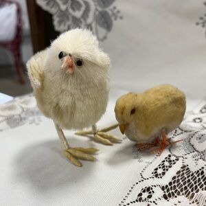vintage Easter  yellow chenille chick and spun cotton  chick midcentury